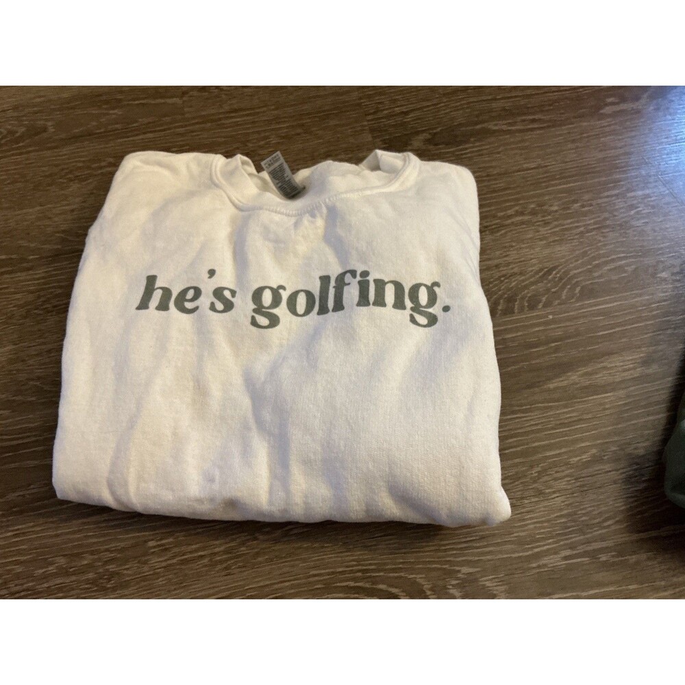 “He's Golfing” GIlden large Unisex White Like New 50/50 Cotton Poly